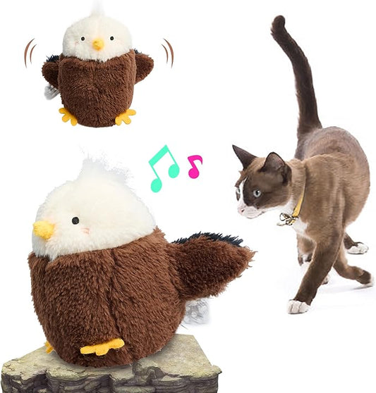 Cat Toys Intelligent Flapping Eaglet, Interactive Cat Toys for Indoor Cats Chase Exercise, Suitable for Cat Teaser Stick, Vivid Chirping, 3 Modes, Rechargeable