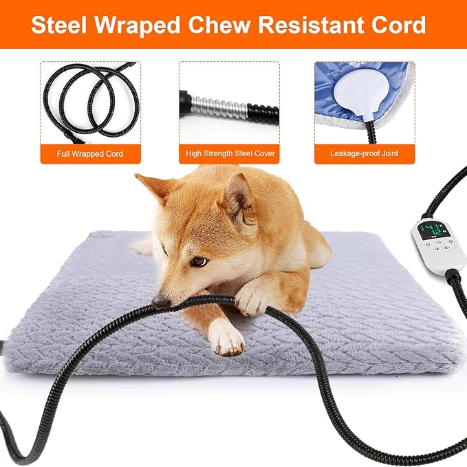 ENJOY PET Pet Heating Pad, Heated Cat Bed Indoor Heated Dog Bed with Chew Resistant Steel Cord, 12 Level Timer and Temperature Dog Heating Pad, Heated Pet Bed Electric Heating pad for Puppy Cats Dogs