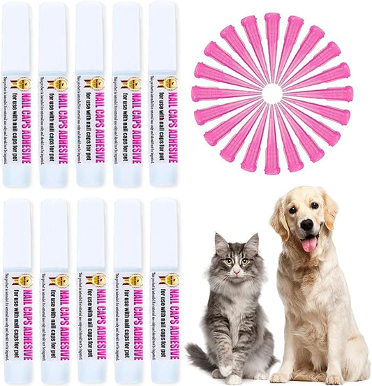 10pcs of Special Pet Nail Adhesive Glues & 20pcs of Applicator Tips for Cat Nail Caps and Dog Nail Caps