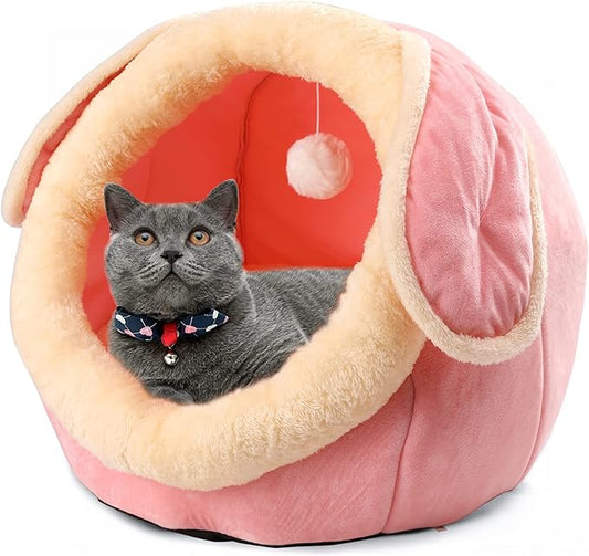 ShellKingdom Cat Bed for Indoor Cats,Cat House Furniture for Pet Kitten Tent Cave,Cute Dog Beds for Puppy Medium Dogs with Removable Washable Soft Cushioned Pillow (Pink)