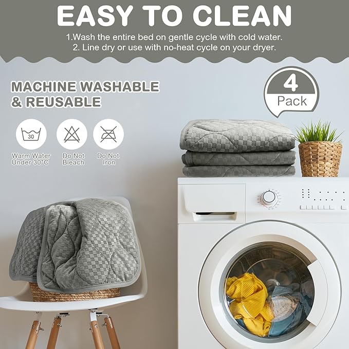 4 Pack Self Warming Cat Bed 16 x 20 Self Heating Cat Mat Warm Thermal Pet Pad Washable Dog Crate Pad Body Heat Dog Cat Bed Mat Blanket Non Slip Bottom for Outdoor Indoor Pets (Light Grey)