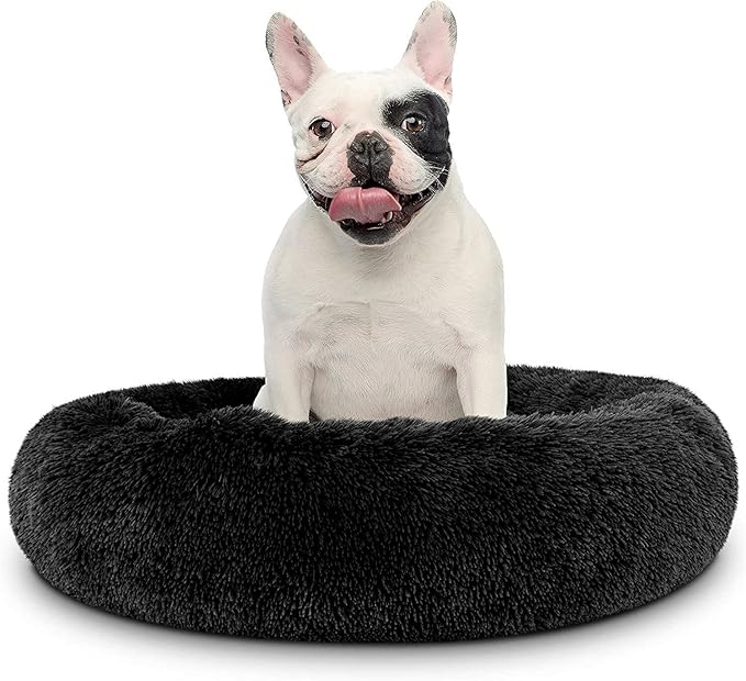 Cat Beds for Indoor Cats - Cat Bed Washable 24 inches, Dog Beds for Small Medium Dogs, Anti Anxiety Round Fluffy Plush Faux Fur Cat Bed, Thick Bottom (Dark, Large)
