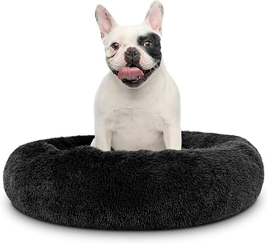 Cat Beds for Indoor Cats - Cat Bed Washable 24 inches, Dog Beds for Small Medium Dogs, Anti Anxiety Round Fluffy Plush Faux Fur Cat Bed, Thick Bottom (Dark, Large)