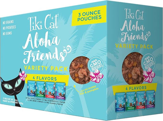 Tiki Cat Aloha Friends Variety Pack, Seafood Flavors with Pumpkin, Wet, High-Protein & High-Moisture Cat Food, For All Life Stages, 3 oz. Pouch (Case of 12)