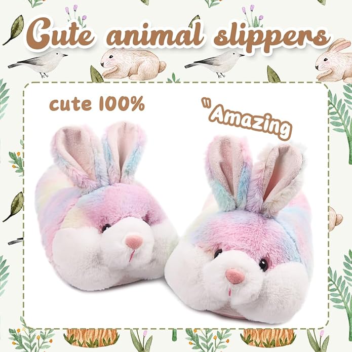 Caramella Bubble Classic Bunny Slippers for Women Funny Animal Novelty Slippers for Adults Cute Plush Rabbit Bedroom Slippers