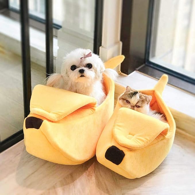 Pet Cat Bed House Cute Banana, Warm Soft Punny Dogs Sofa Sleeping Playing Resting Bed, Lovely Pet Supplies for Cats Kittens