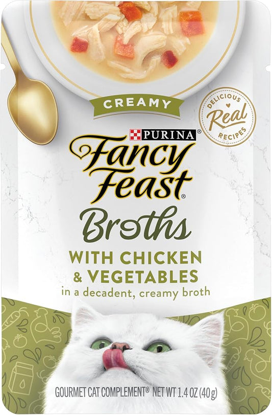 Purina Fancy Feast Lickable Wet Cat Food Broth Topper, Creamy With Chicken and Vegetables - (Pack of 16) 1.4 oz. Pouches