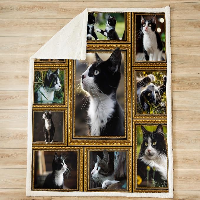 Feelyou Holstein Cat Fleece Throw Blanket for Bed Sofa Couch Cute Cat Plush Blanket Twin 60"x80" Kawaii Kitten Sherpa Blanket Gift for Holstein Cat Lover Fuzzy Blanket Flannal Blanket