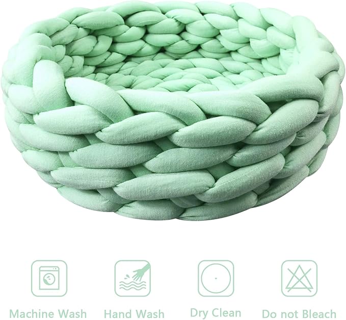 Lucky Monet Cat Basket Bed Cotton Knitted Round Pet Beds for Cats Cute Boho Cat Pet Bed Warm Woven Cat Nest for Puppy Kitten Cats Dogs (15.7", Mint Green)