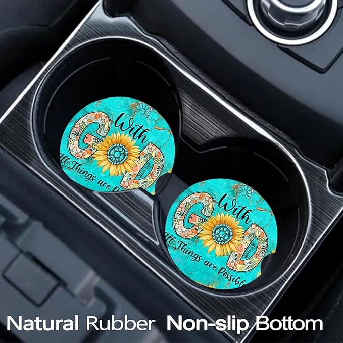 Car Coasters for Cup Holders,2 Pack Christian Motivational Car Coasters,2.75" Universal Size Anti Slip Rubber Mat,Automotive Cup Holder Decal Decor,Christian Gifts for Women,Men,Mom