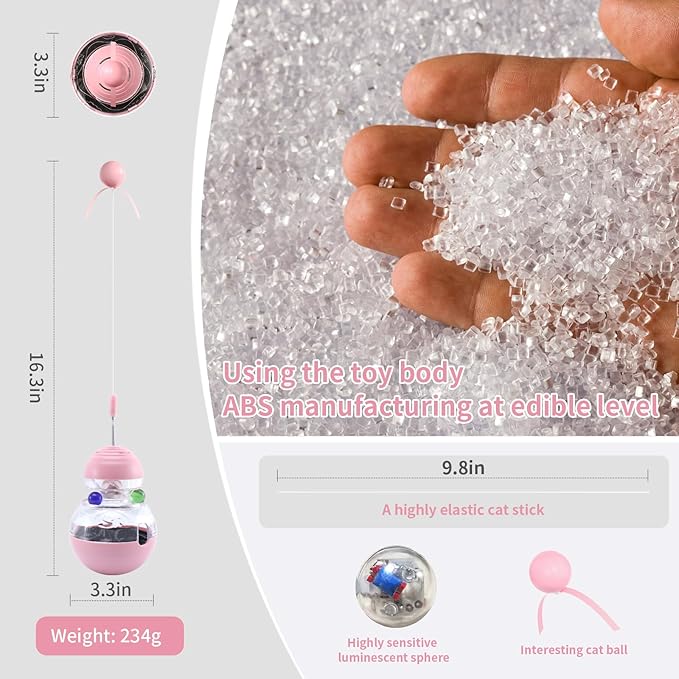 Cat Interactive Toy Indoor, Cat Treat Dispensing Toy, Slow Feeder Puzzle Toy for Cats, Food Dispensing Ball for Pets, Fun Interactive Enrichment Wand Toy for Cats