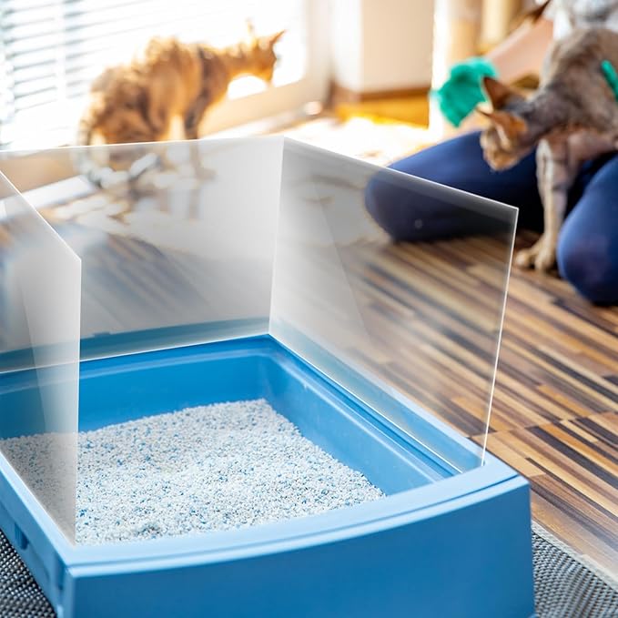 3 PCS Cat Litter Box Pee Shields with 1 Nano Tape, Keep Litter in The Pan, Easy Clean Transparent Cat Litter Box Pee Splash Guard for Open Top Cat Litter Box 15.8×11.8in