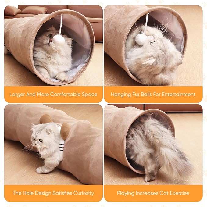 Collapsible Cat Tunnel 37.8in Straight Tube for Indoor Cats & Kittens Large Foldable Play Cave Toy with Hanging Ball & Peek Hole,Ideal for Rabbits, Ferrets, Puppies & Small Pets
