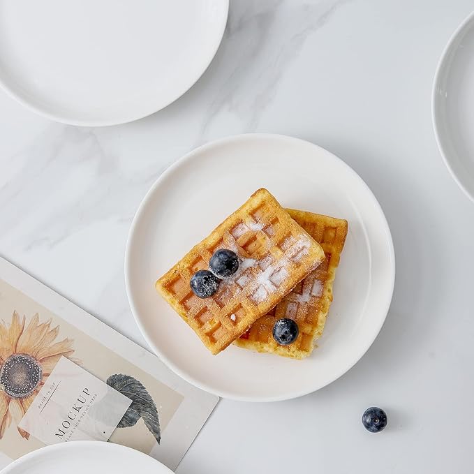 8 Piece Ceramic Appetizer Plates, 5.6 Inch Small Dessert Plates Set, White Round Plates for Bread, Butter, Snack, Lightweight Dinnerware Saucer Sets - Ivory, Oven, Microwave & Dishwasher Safe