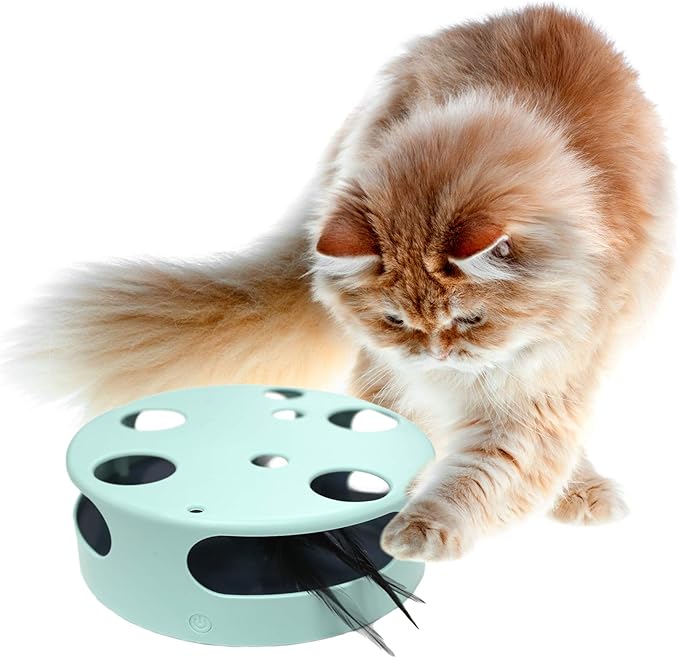 Interactive Cat Toy, Electric Smart Random Spinning Rotating Feather Cat Toys. Automatic Teaser Exercise Kitten Play Toy for Pets/Cats/Kittens Entertainment. Develops Natural Prey Instincts with Fun