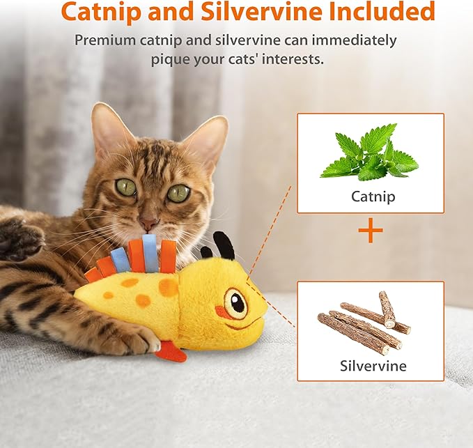 Gigwi Flopping Lizard Interactive Cat Toys with Catnip & Silvervine, Floppy Wiggle Cat Toy for Indoor Cats, Moving Activated Cat Kicker Toys, Electric Kitten Toys with USB Rechargeable
