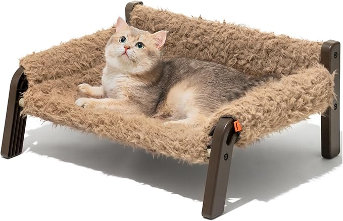 MEWOOFUN Cat Couch,Cat Sofa Elevated Cat Bed Small Elevated Dog Bed Cat Beds for Indoor Cats Kitten Bed with Non-Slip Bottom Pet Bed Indoor/Outdoor Up to 44 Lbs(Plush Brown)