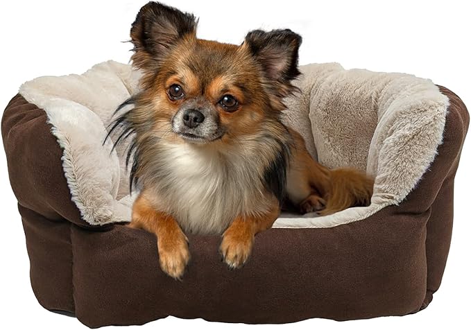 SPOT Sleep Zone Small Pet Bed - High Wall, Reversible Cushion Bed for Indoor Cats & Small Dogs, Durable Faux Suede, Machine Washable for Pets Under 10lbs and 15 inches Long - 18x16in, Chocolate Brown