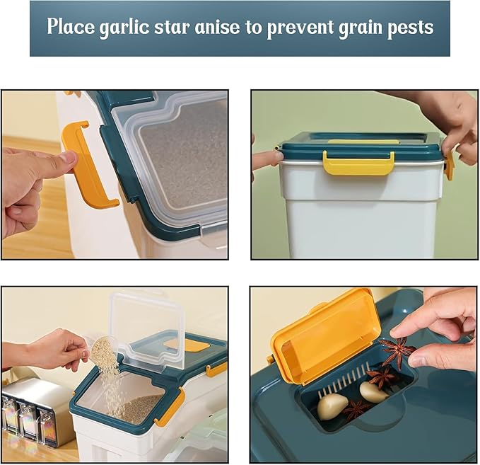 AnRui 2Pcs Airtight Flour Storage Containers 45LB, Large Rice Storage Container, Plastic Cereal Grain Dispenser Organizer Pet Dog Cat Food Storage Bin with Lid, with Measuring Cup, Scoop, Blue