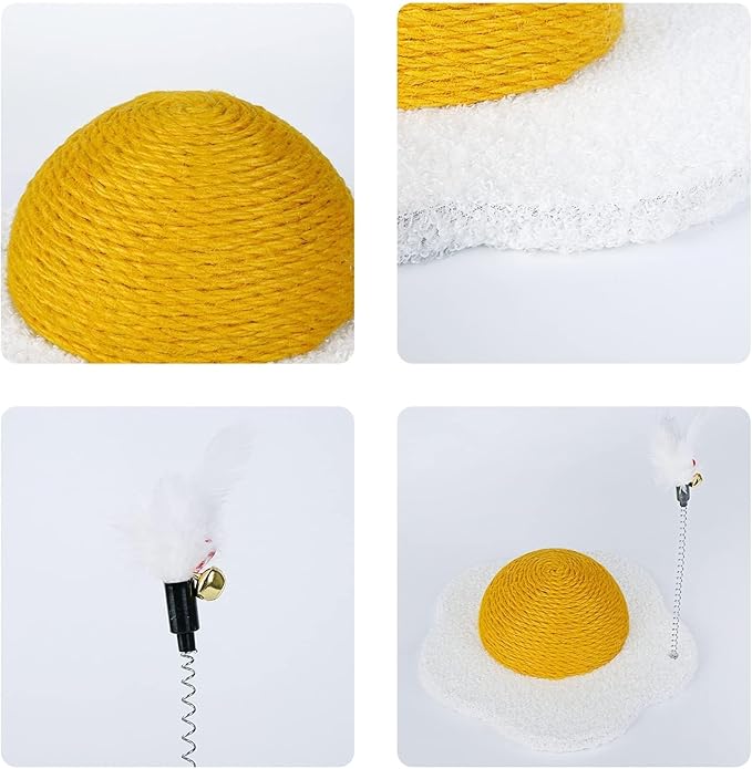 Egg Cat Scratcher Ball Cat Scratching Post Round Cat Tree Board Scratch Post Sisal Cat Toys (Yellow, S)