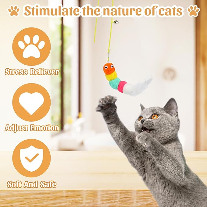 Interactive Cat Feather Toys Cat Teaser Wand Set and Hanging Cat Door Toys with 13pcs Cat Feather Replacement Toys Mice, Cat Toys Kitten Toys for Indoor