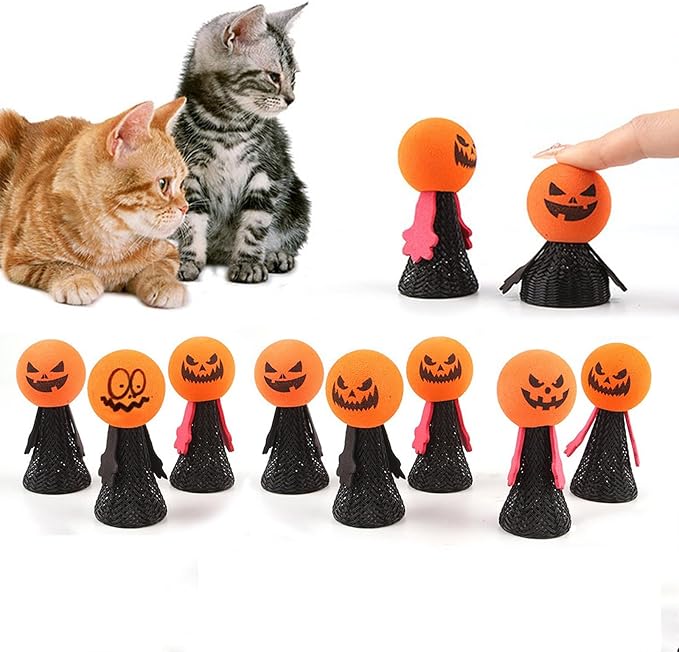 Fulxposs 10Pcs Cat Toys, Cat Toy Interactive Bouncy Ball, Cat Stuff Attract Cats Attention, Goth Cat Toys for Bored Indoor Adult or Kitten Cats Chew Bite Toys,for Pet-Loving Friends