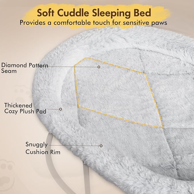 Elevated Cat Hammock Bed for Indoor Cats, Fluffy Warm Cuddle Cat Bed with Detachable Pad Bed Cover, Portable Pet Bed Raised Cuddler for Sleeping Kittens, Small Dog, Oval Cat Hammock Grey