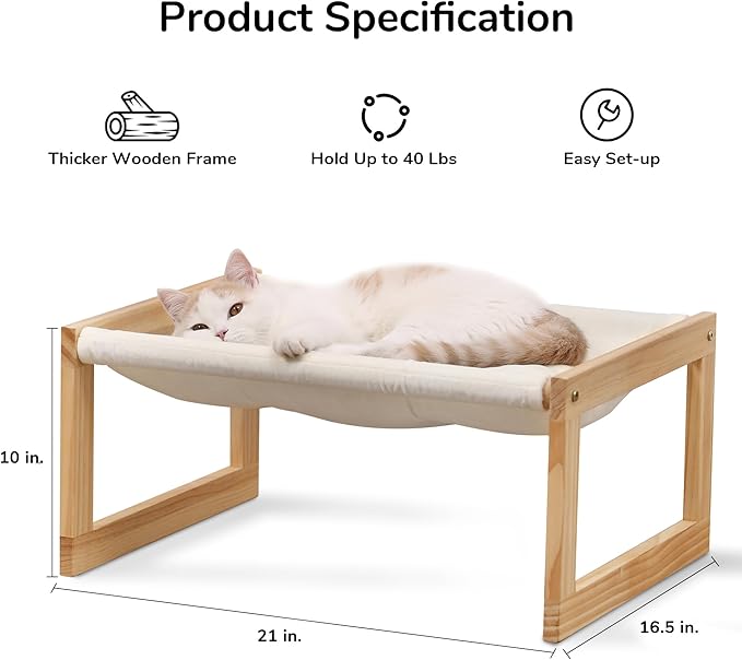 FUKUMARU Cat Bed, Plush Velvet Cat Beds for Indoor Cats, Wooden Cat Hammock, 21 x 16.5 Inch Cat Couch, Suitable for Cats, Dog, Bunny, Rabbit, Kitten and Small Animal