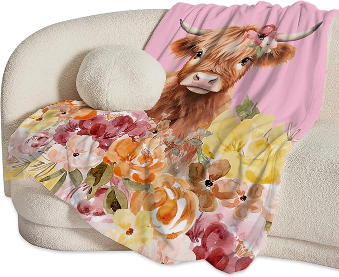 Highland Cow Blanket Ultra Soft Cozy Longhorn Cow Throw Blanket Fleece Fuzzy Plush Bedding Cow Lovers Gifts for Women Girls Kids Adults 50"x40"