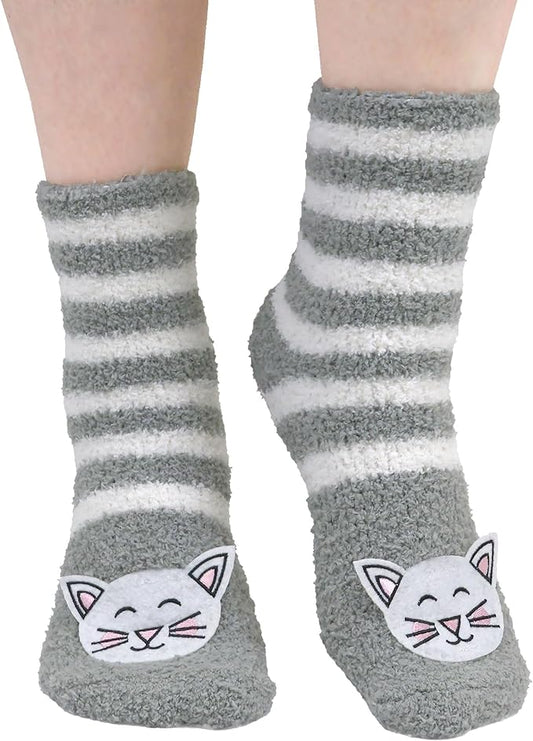 BambooMN Super Soft Warm Cute Women's Animal Non-Slip Fuzzy Fluffy Crew Winter Home Socks