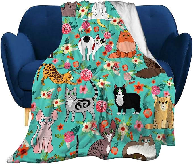 Cute Cat Blanket Kawaii Flannel Throw Blanket for Cat Lovers Kids Adults Gifts All Season 50"x40"