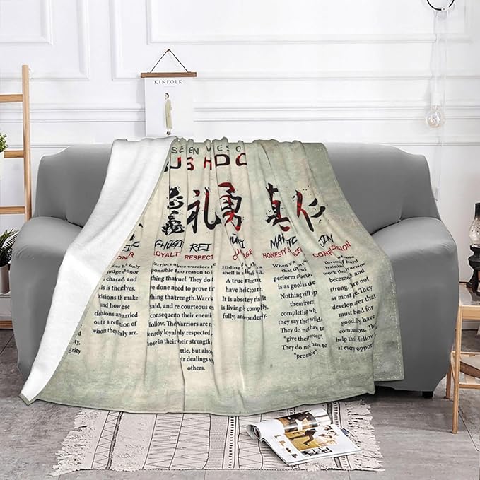 Samurai Bushido Blanket Japanese Gifts Seven Virtues Throw Blanket Super Warm Soft Plush Lightweight Fleece Flannel Japan Decor Blanket for Women Men Girls Boys for Couch Sofa Bedding 60"X50"