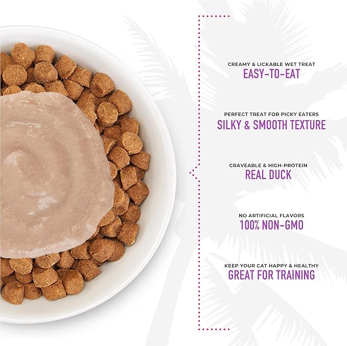 Tiki Cat Stix Mousse Treats, Single Serve Indulgent Lickable Treat or Dry Food Topper, with Duck in Creamy Gravy, 3 oz. Pouch (Pack of 6)