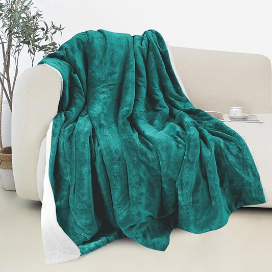 Elegant Comfort Reversible and Ultra-Plush Flannel Fleece Sherpa Throw- Lightweight Soft and Cozy- All Season Decorative Throw, Perfect for Lounging, 50 x 60 inches, Teal