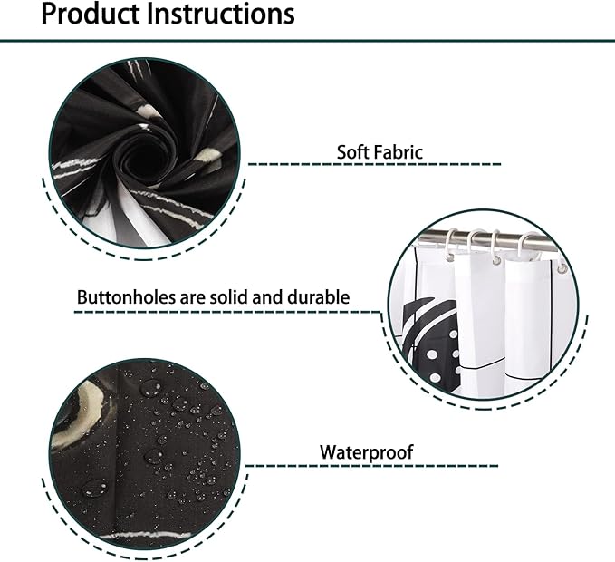 Black Cat Shower Curtain, Funny Kitty Cute Animal Plaid Machine Washable Waterproof Durable Fabric for Bathroom Decor Bathtub with 12 Hooks 72x72