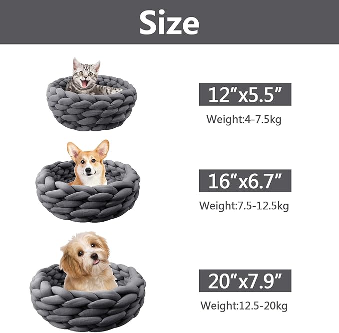 Lucky Monet Cat Basket Bed Cotton Knitted Round Pet Beds for Cats Cute Boho Cat Pet Bed Warm Woven Cat Nest for Puppy Kitten Cats Dogs (15.7", Dark Gray)