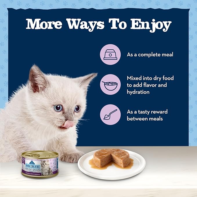 Blue Buffalo Baby BLUE Natural Kitten Wet Cat Food, Healthy Growth Formula with DHA, Chicken Recipe Multi-Pack, 3-oz. Cans (6 Count)