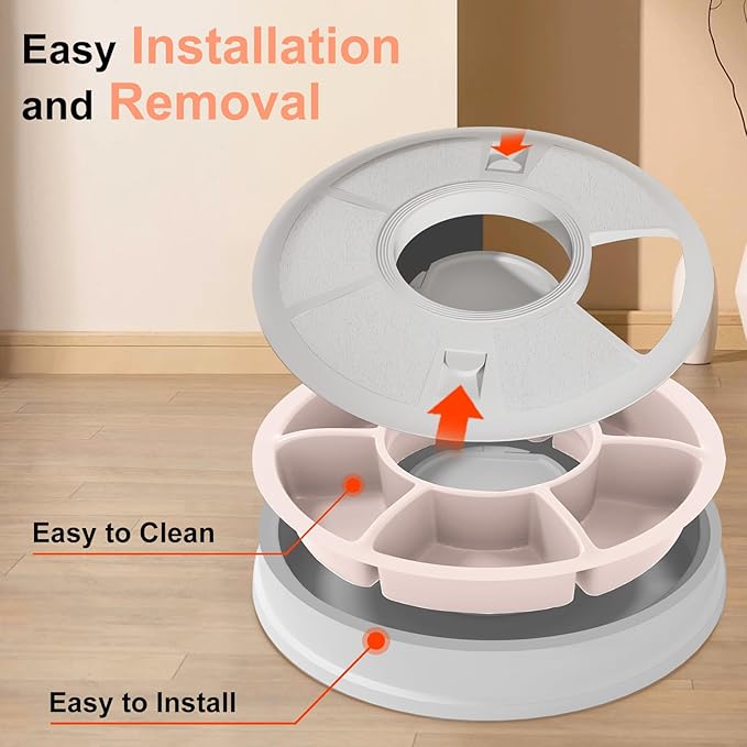 Automatic Cat Feeder Wet Food/Dry Food, 6 Meal Timed Pet Feeder Easily Programmable &Easy to Clean, Auto Feeder for Cats/Small Dogs(Pink)