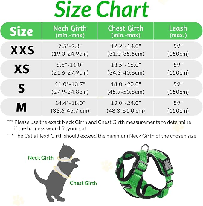 rabbitgoo Cat Harness and Leash for Walking, Escape Proof Soft Adjustable Vest Harnesses for Cats, Easy Control Breathable Reflective Strips Jacket, Grass Green, XS
