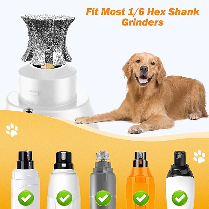 Anti-Clogging Dog Nail Grinder Replacement Head, Faster Cooling Pet Nail Grinding Bit with Steel Brush Compatible with Casfuy & Many Brands for Small Medium Large & Anxious Dogs - Don't Cover It