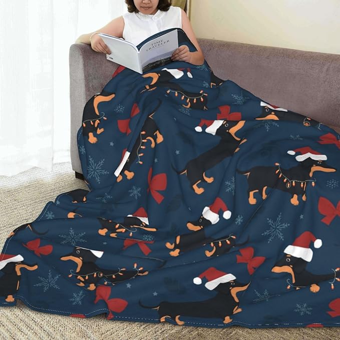 Christmas Dachshund Throw Blanket Soft Cozy Plush Warm Fleece Blanket for Sofa Couch Bed 80"X60"
