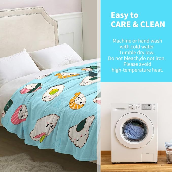 Sushi Blanket Gifts for Women Girls Mom Birthday Christmas Valentine Present Cute Pattern Theme Decor Home Bedroom Living Room Couch Bed Sofa Soft Cozy Lightweight Fleece Kids Adult Teen Throw 60"x50"