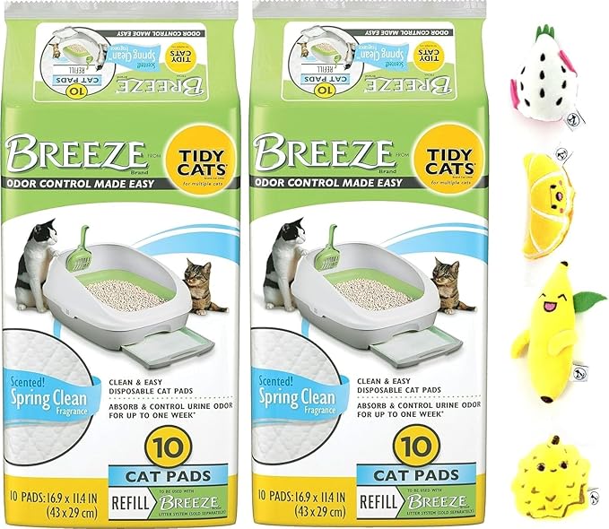 Aurora Pet Bundle (2) Tidy Cat Spring Clean Cat Pads Refill Pack (2x10 Count) with AuroraPet Catnip Toy (Assorted)