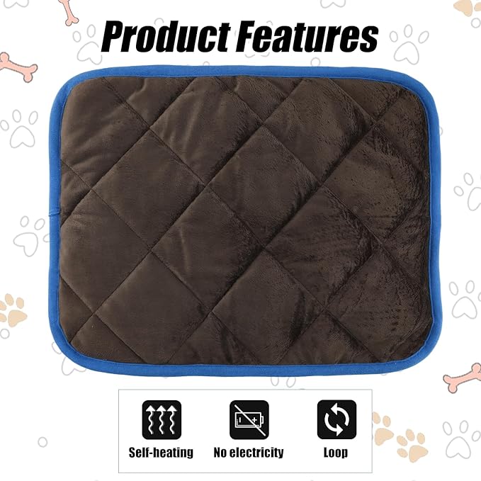 2pcs Self Heating Cat Mat, 16x20 Inch Self Heating Pet Pad Heat Reflective Soft Layer Warm Cat Bed Mat Non Skid Cat Thermal Pads for Cat Puppy Rabbit in Winter (Brown)