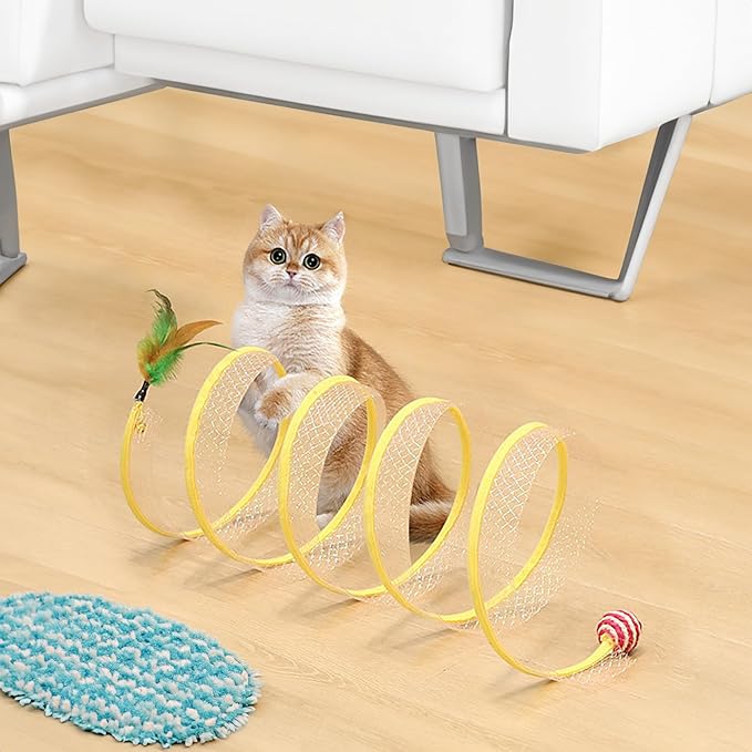 Folded Cat Tube Tunnel,Cat Toys for Indoor Cats Large,Cat Tunnel Bed for Kittens,Cat Donut Tunnels,Whisker Twister for Cats,Cat Toy for Indoor Cats,Decompression Interactive Cat Springs Toys