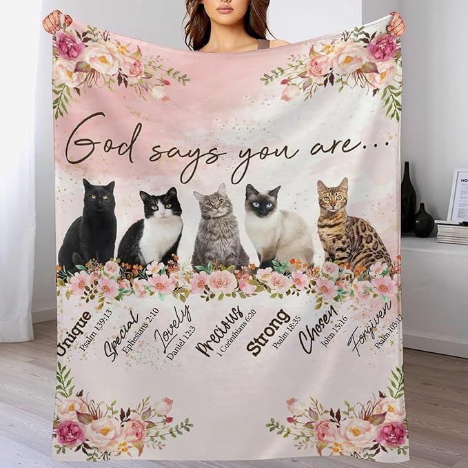 Cat Blanket Cat Gifts for Girls Boys Woman Kids Cat Lover God Says You are Throw Blankets Soft Blanket Warm Fleece Flannel Plush Blankets for Bed Sofa Couch 60"x80"