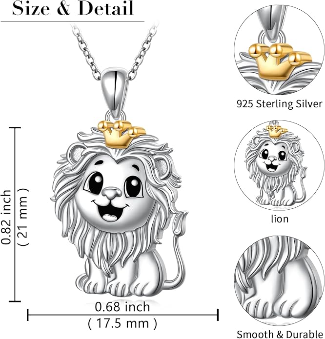 925 Sterling Silver Animal Necklaces Lion/Honeybee/MaMa Bear/Koalas Necklace Adjustable Chain Animal-Lover Pendant CZ/Moonstone Jewelry For Women Men
