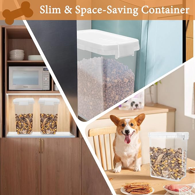 8 Lbs Dog Food Storage Container with Scoop - Airtight Cat Food Container - Buckle-Lock Pet Food Container for Dog, Cat, Bird Seed - Dog Treat Container Dry Food Storage Bin - Bright White