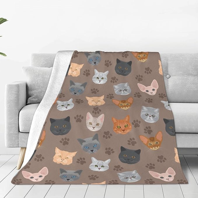 Cute Kids Cats Print Blanket Throw 50"x40", Plush Flannel Blankets with Cats On It, Gifts for Kids Women Cat Lovers People