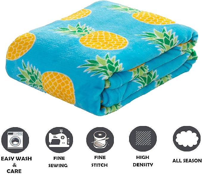 Elegant Comfort Luxury Velvet Super Soft Christmas Prints Fleece Blanket-Holiday Theme Home Décor Fuzzy Warm and Cozy Throws for Winter Bedding, Couch and Gift, 50 x 60 inch, Pineapple
